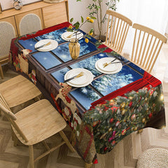 Aperturee - Xmas Tree Red Curtain Window Christmas Tablecloth