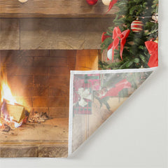 Aperturee - Xmas Warm Fireplace Red Bauble Family Backdrop