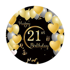 Aperturee - Yellow And Sliver Ballon Round 21st Birthday Backdrop