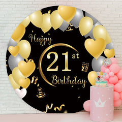 Aperturee - Yellow And Sliver Ballon Round 21st Birthday Backdrop