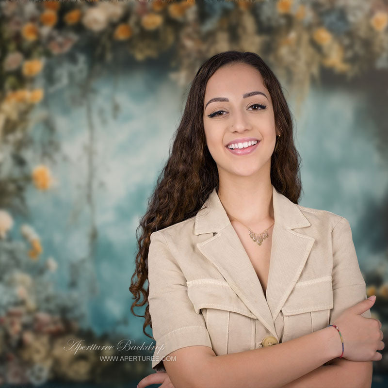 Aperturee - Yellow And White Floral Abtract Wall Backdrop For Photo