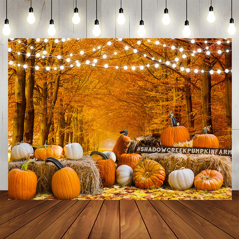 Aperturee - Yellow and White Pumpkin Fallen Leaves Autumn Backdrop