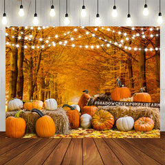 Aperturee - Yellow and White Pumpkin Fallen Leaves Autumn Backdrop