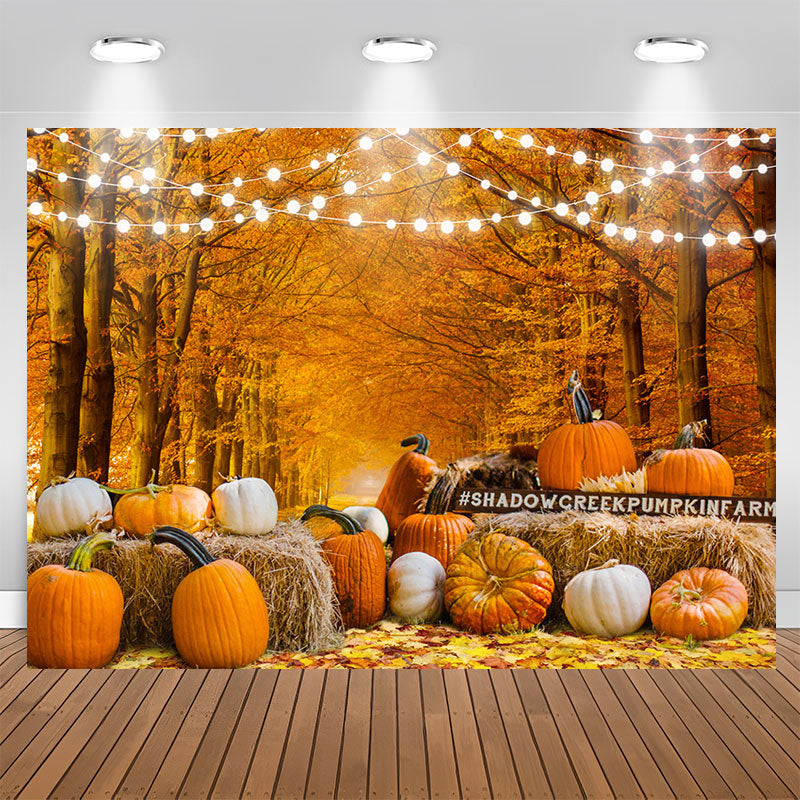 Aperturee - Yellow and White Pumpkin Fallen Leaves Autumn Backdrop