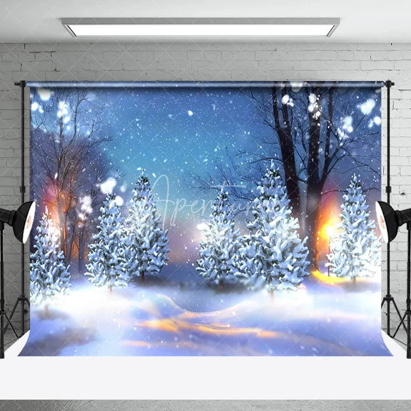 Aperturee - Yellow Light Night Snow Scene Photography Backdrop