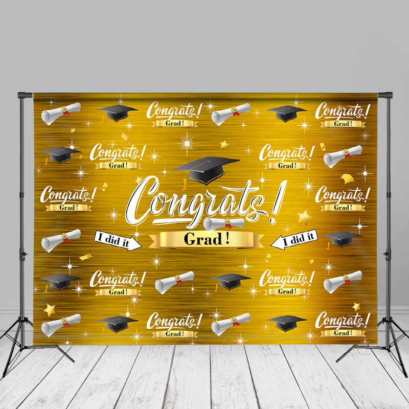 Aperturee - Yellow Star Mortarboard Congrats Grad Party Backdrop