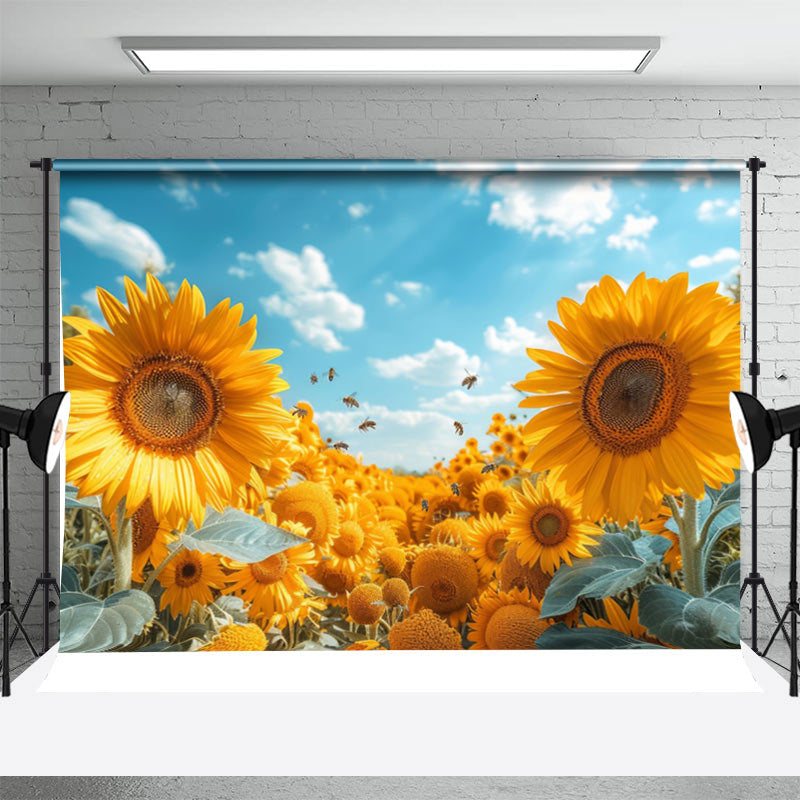 Aperturee - Yellow Sunflower Blue Sky Summer Backdrop For Photo