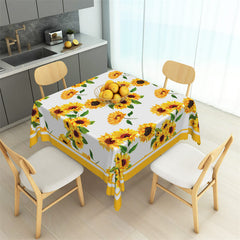 Aperturee - Yellow Sunflowers Leaves Stripes Lace Tablecloth