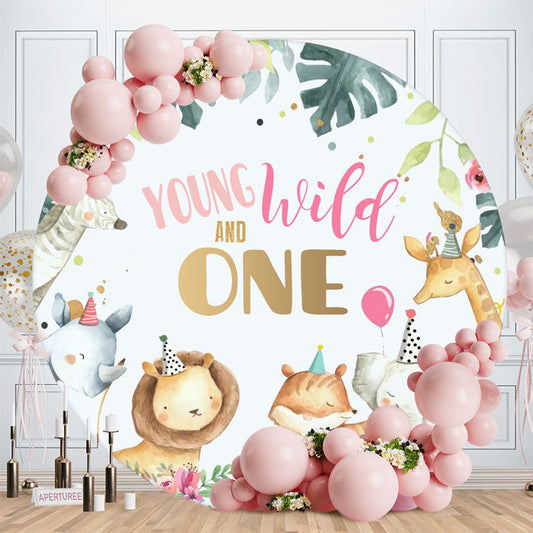 Aperturee - Young And Wild Animals Round 1st Birthday Party Backdrop