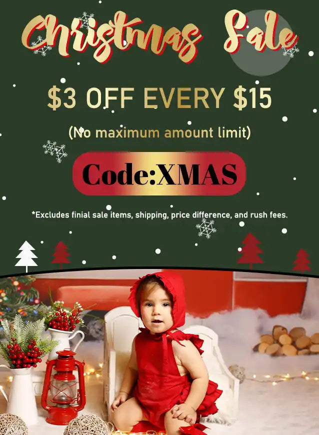 A Christmas sale promotion offering $3 off every $15 purchase with code XMAS.