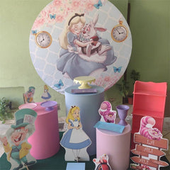 Aperturee - Pink Floral And Sleepy Princess Round Birthday Backdorp