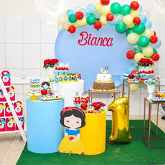 Aperturee - Simple Circle Pure Blue Birthday Decoration Backdrop