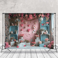 Aperturee - Pink And Blue Wall Love Hearts Valentine’s Day Backdrop