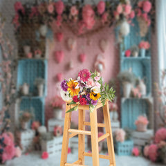 Aperturee - Pink And Blue Wall Love Hearts Valentine’s Day Backdrop