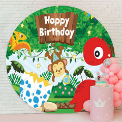 Aperturee - Animals Green Jungle Round Happy Birthday Backdrop