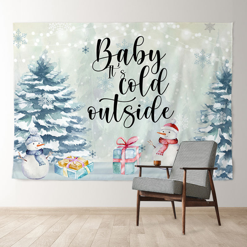 Aperturee - Baby Cold Outside Snowman Gifts Christmas Backdrop