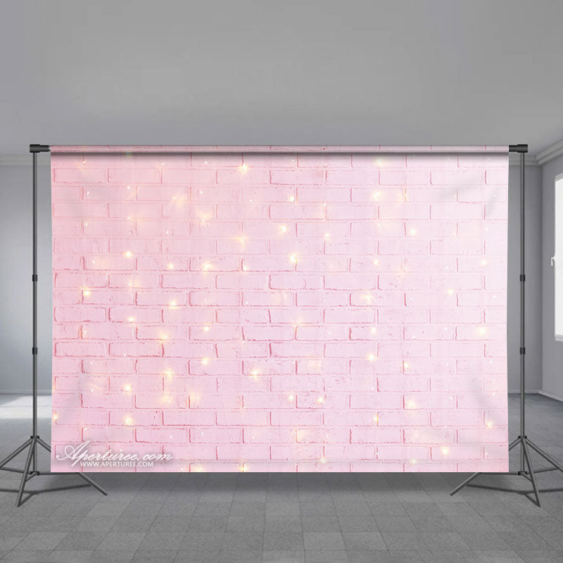 Aperturee - Baby Pink Brick Wall Lights Valentine Backdrop