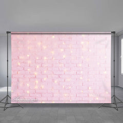 Aperturee - Baby Pink Brick Wall Lights Valentine Backdrop