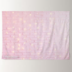 Aperturee - Baby Pink Brick Wall Lights Valentine Backdrop