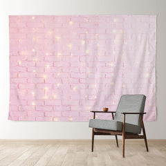 Aperturee - Baby Pink Brick Wall Lights Valentine Backdrop