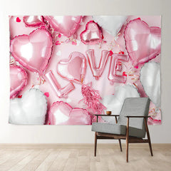 Aperturee - Baby Pink White Heart Balloon Valentine Backdrop