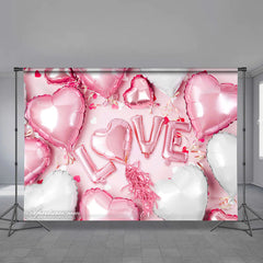 Aperturee - Baby Pink White Heart Balloon Valentine Backdrop