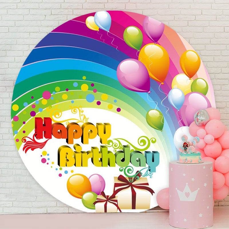 Aperturee - Ballon Rainbow Round Happy Birthday Backdrop
