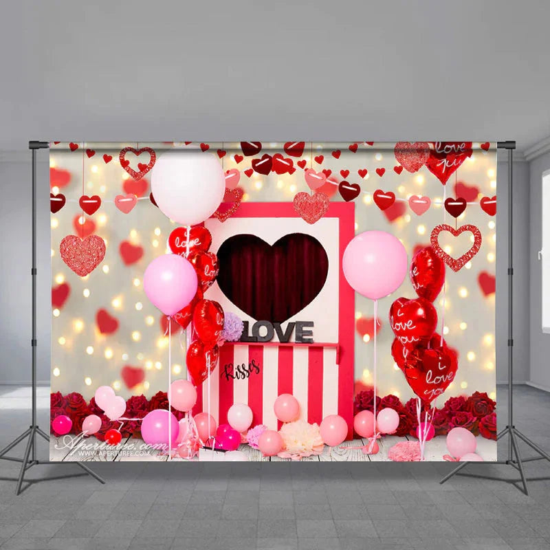 Aperturee - Balloon Heart Flag Cross Happy Valentine Backdrop