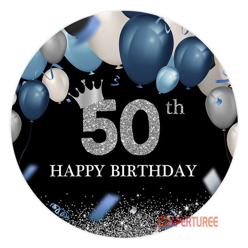 Aperturee - Balloon Silver Happy 50Th Birthday Round Backdrop