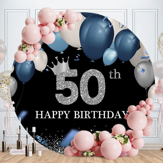 Aperturee - Balloon Silver Happy 50Th Birthday Round Backdrop