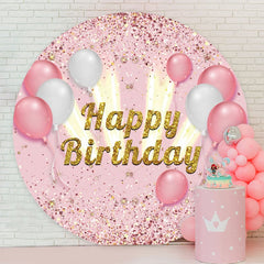 Aperturee - Balloons Glitter Happy Birthday Round Backdrop