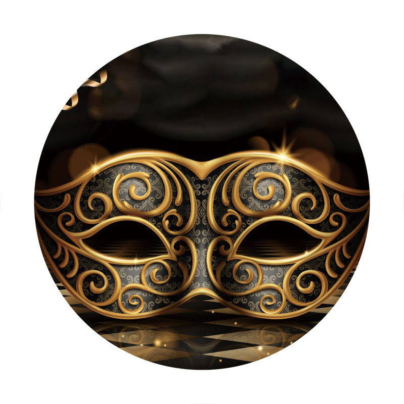 Aperturee - Black Gold Bokeh Round Mask Birthday Backdrop