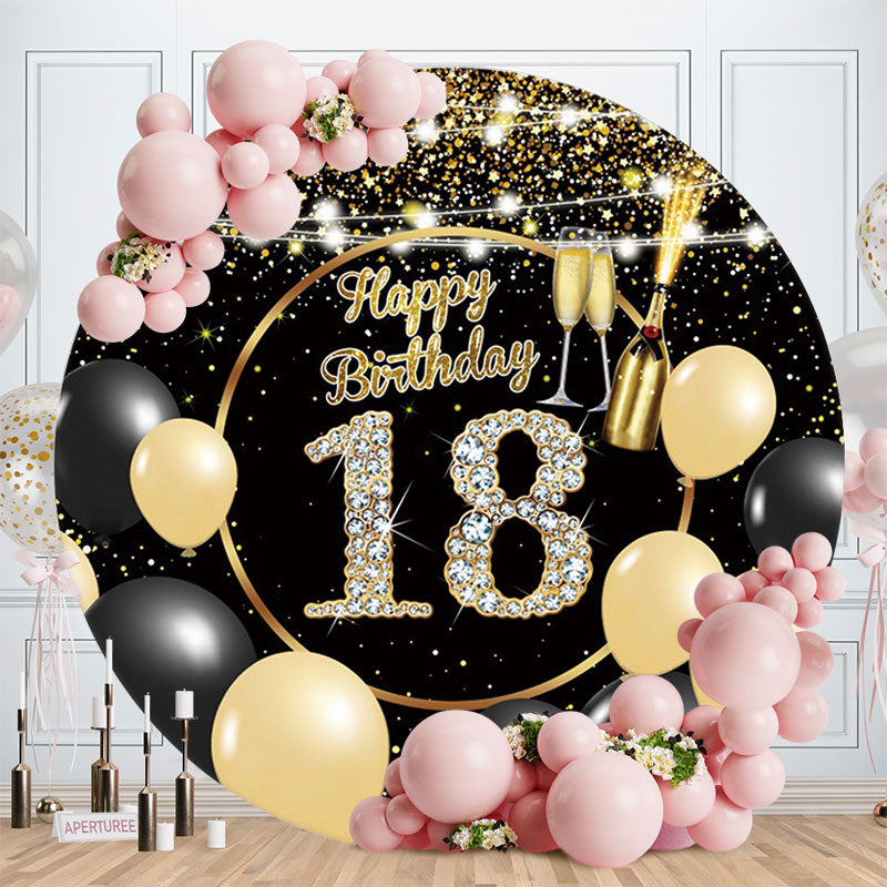 Aperturee - Black Gold Circle Happy 18Th Birthday Backdrop