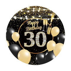 Aperturee - Black Gold Circle Happy 30Th Birthday Backdrop