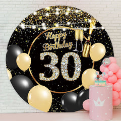 Aperturee - Black Gold Circle Happy 30Th Birthday Backdrop