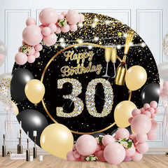Aperturee - Black Gold Circle Happy 30Th Birthday Backdrop