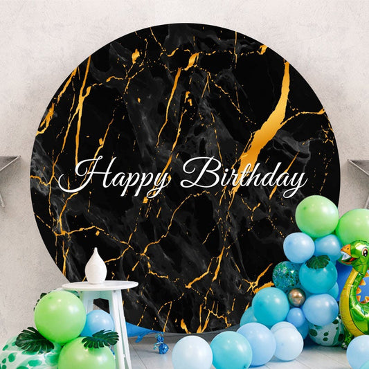 Aperturee - Black Gold Marble Texture Round Birthday Backdrop
