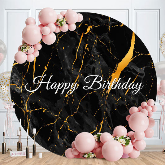 Aperturee - Black Gold Marble Texture Round Birthday Backdrop
