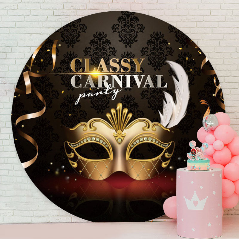 Aperturee - Black Gold Round Classy Garnival Party Backdrop