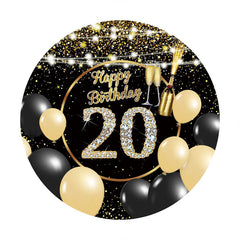 Aperturee - Black Gold Round Happy 20Th Birthday Backdrop
