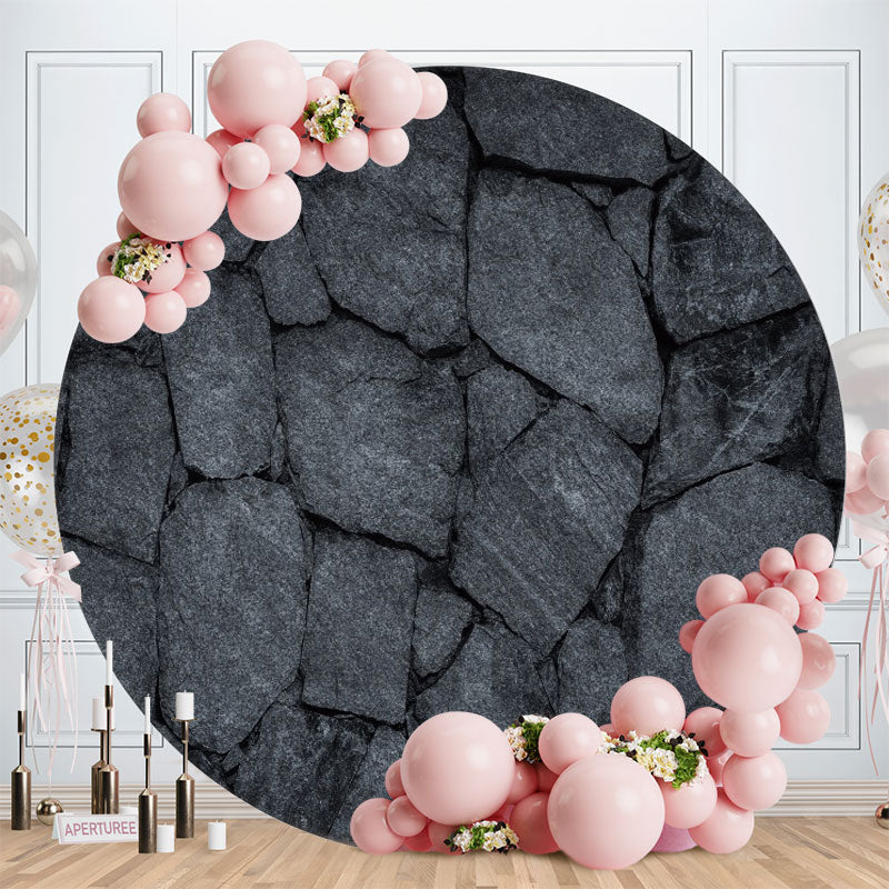 Aperturee - Black Marble Texture Round Birthday Backdrop