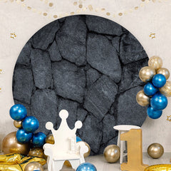 Aperturee - Black Marble Texture Round Birthday Backdrop