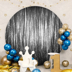 Aperturee - Black Sliver Glitter Round Birthday Backdrop