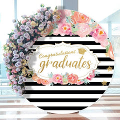 Aperturee - Black-White Stripe Floral Graduation Circle Backdrop