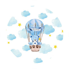 Aperturee - Blue Ballon Bear Round Boys Baby Shower Backdrop