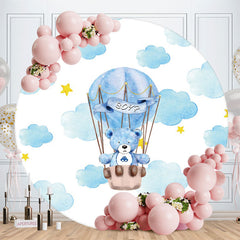 Aperturee - Blue Ballon Bear Round Boys Baby Shower Backdrop