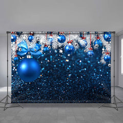 Aperturee - Blue Bauble Ball Silver Bokeh Christmas Backdrop