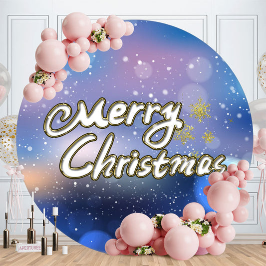 Aperturee - Blue Bokeh Glitter Round Merry Christmas Backdrop
