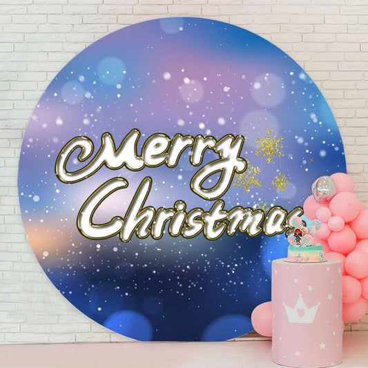 Aperturee - Blue Bokeh Glitter Round Merry Christmas Backdrop