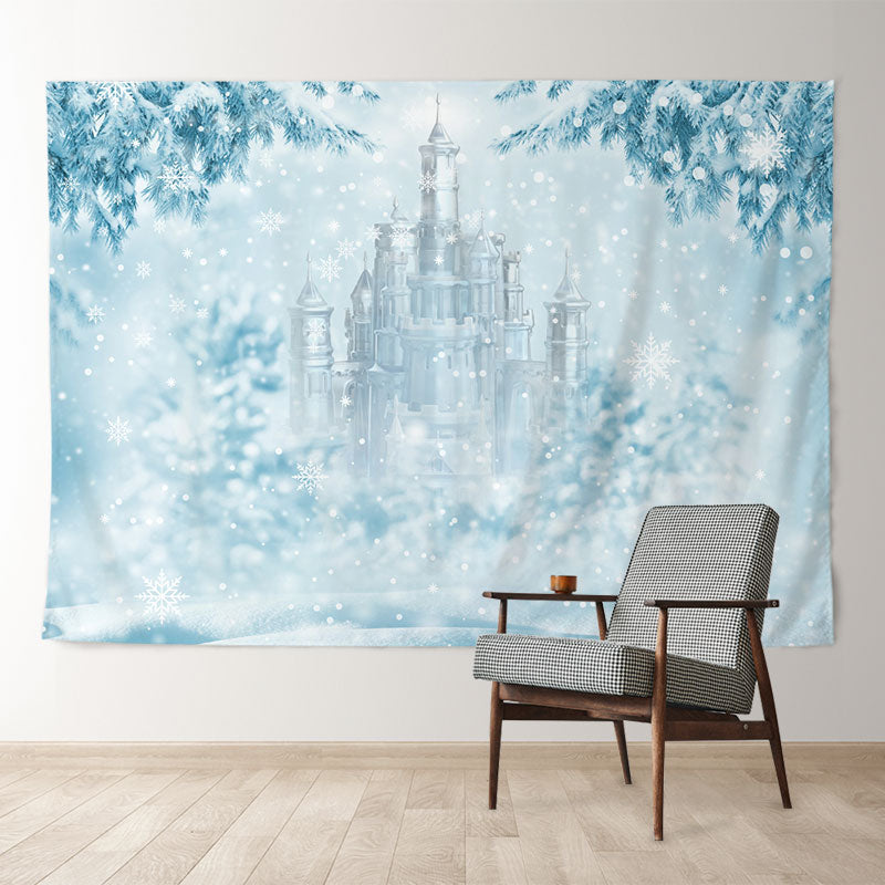 Aperturee - Blue Castle Frozen World Winter Scene Backdrop